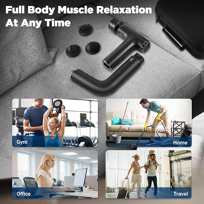 Massage Gun with Heat and Cold 2 in 1 Portable Mini Muscle Massager with Extended Handle Handheld Electric Percussion Deep Massager Tissue Massage Gun for for Home Gym