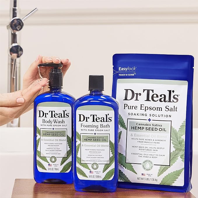 Dr Teal's Body Wash with Pure Epsom Salt Cannabis Sativa Hemp Seed Oil 24 fl oz (Pack of 4)