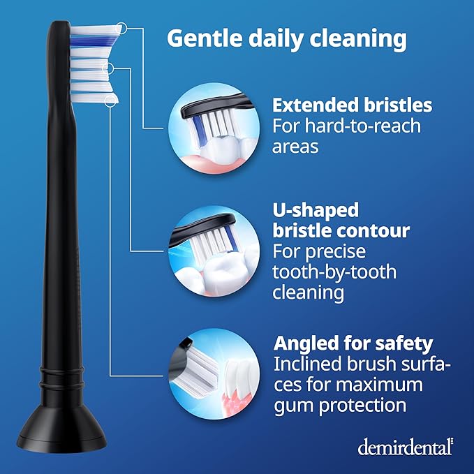 demirdental Toothbrush Heads mini Sensitive Compatible with Philips Sonicare Toothbrush Heads - Soft &amp Small Replacement Heads for Sensitive Teeth - Black - Replaces HX6088b - 8 Pack