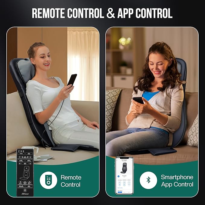Snailax Shiatsu Neck Back Massager with Heat Full Body Massage Chair Pad with Adjustable Height Deep Kneading &amp Rolling Massage Seat Cushion for Back Pain APP Control Seat Chair Massager Gifts