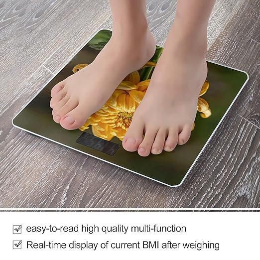 Golden Chrysanthemum Smart Scale for Body Weight Digital Bathroom Scale Toughened Glass Weight Scale with Large LCD Backlight Display High Precision Scales Weighing Machine