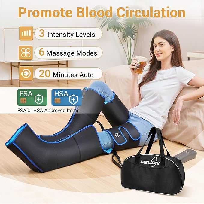 Leg Massager for Circulation and Pain Relief Air Compression Massager with 3 Level Heat 6 Modes 3 Intensities