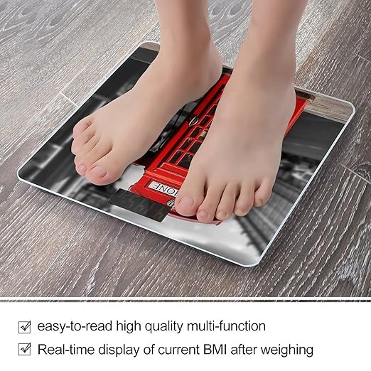 England UK Retro London Telephone Bathroom Scale Large LCD Backlight Display Digital Scale Rounded Corners Body Scales Automatic Power On/Off Bathroom Scales for Home Bedrooms