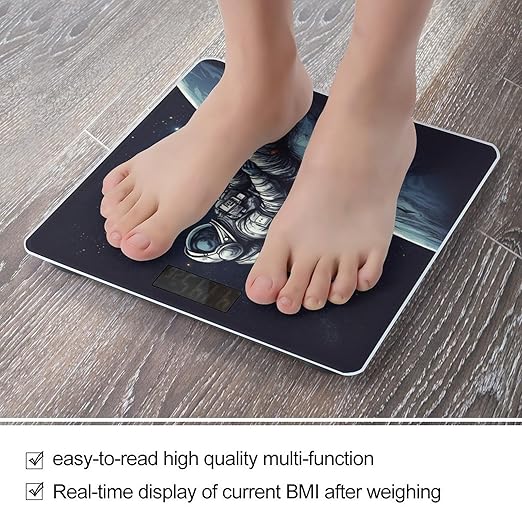 Astronaut Space Scale for Body Weight Safe Rounded Corners Tempered Glass Digital Bathroom Scale LED Display 400lb Capacity Weight Scales with High Precision Sensors