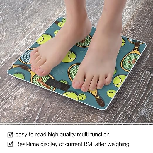 Funny Tennis Racquets and Tennis Balls Weight Scale Large Bathroom Scales Digital Weight with Bright LED Display Non Slip Automatic Weighing Scale Fashion Weighing Machine for Body