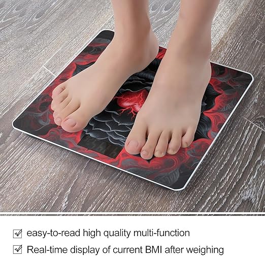 Black Mandala Heart Scale for Body Weight Sturdy Tempered Glass Weighing Scales with LCD Display Accurate Digital Bathroom Scale Convenient Body Fat Smart Scales Easy Read