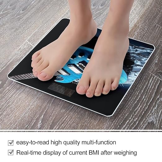 Blue Guitar Scale for Body Weight Safe Rounded Corners Tempered Glass Digital Bathroom Scale LED Display 400lb Capacity Weight Scales with High Precision Sensors