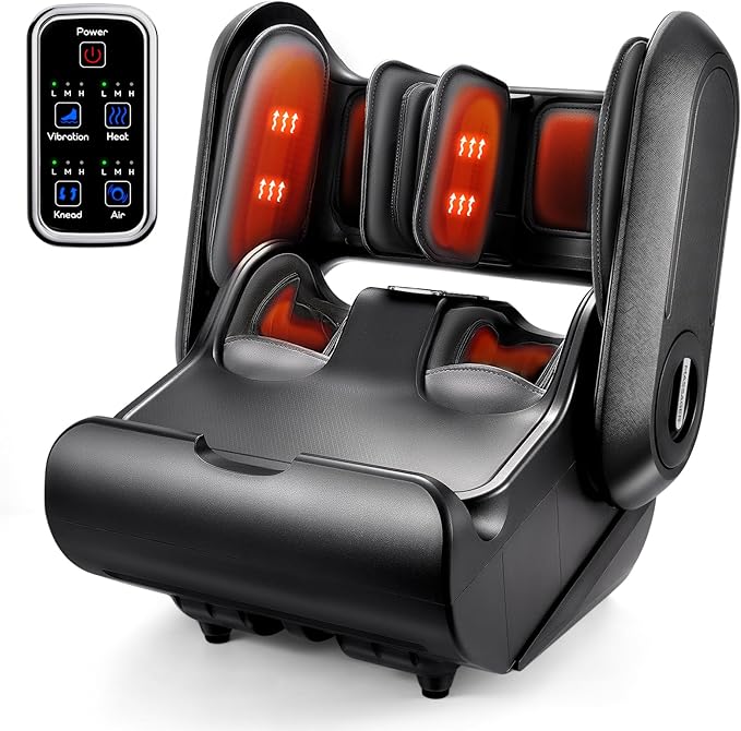 2 in 1 Shiatsu Foot Massager Machine Foot and Calf Massager with Adjustable Heat Deep Kneading Therapy Vibration Compression for Plantar Fasciitis Neuropathy Gifts for Women Man up to Size 14