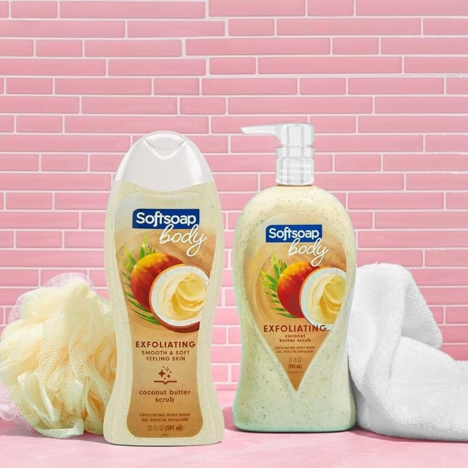 Softsoap Body Wash Coconut Butter Scrub  Exfoliating Body Wash 20 Ounce 4 Pack