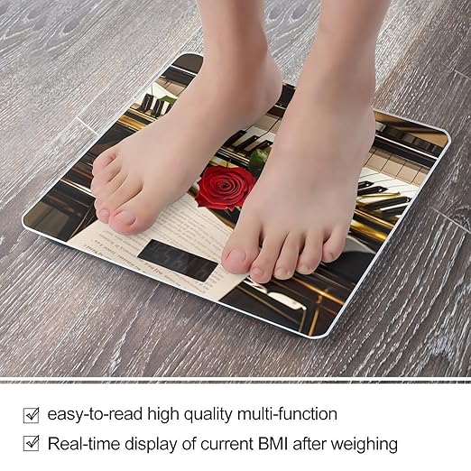 Red Rose on Piano Smart Scale for Body Weight Accurate Bathroom Scale with LED Display Digital Weight Scales Weighing Machine High Precision Scales for Bath Home
