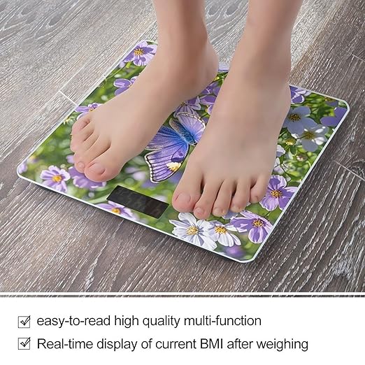 Purple Butterfly and Flowers Scale for Body Weight Highly Accurate Digital Bathroom Body Scale Digital Bathroom Scales for People Anti-Slip Large LCD Display Smart Scales