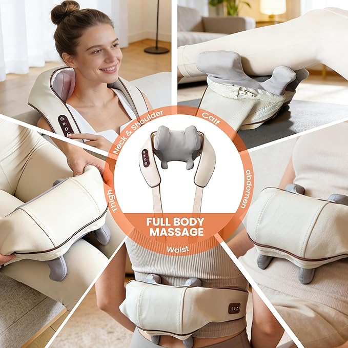 Cordless Shiatsu Neck and Shoulder Massager with Heat 6D Kneading Nodes for Back Massage &amp Deep Relaxation Auto 10 Mins Uses Whisper Quiet Rechargeable for Home Office Perfect Gifts for Men W