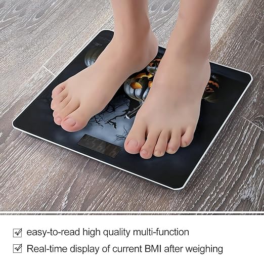 Halloween with Pumpkins Bathroom Scale Large LCD Backlight Display Digital Scale Rounded Corners Body Scales Automatic Power On/Off Bathroom Scales for Home Bedrooms