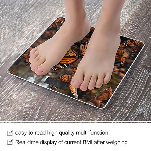 Monarch ButterfliesScale for Body Weight with LCD High Precision Weighing Scales Fashion Sturdy Tempered Glass Weight Scales Easy-to-Read Digital Bathroom Scale for Daily 400lb
