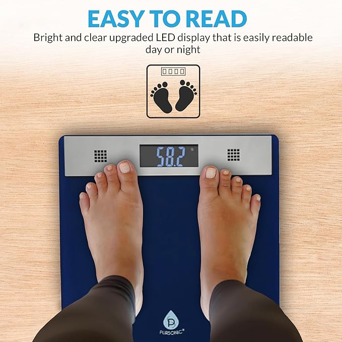 Pursonic Talking Bathroom Scale for Body Weight - 400lb Digital Weight Scale with 5mm Tempered Glass Clear LCD Display &amp Auto Shut Off - Accurate &amp Instant Scales for Body Weight