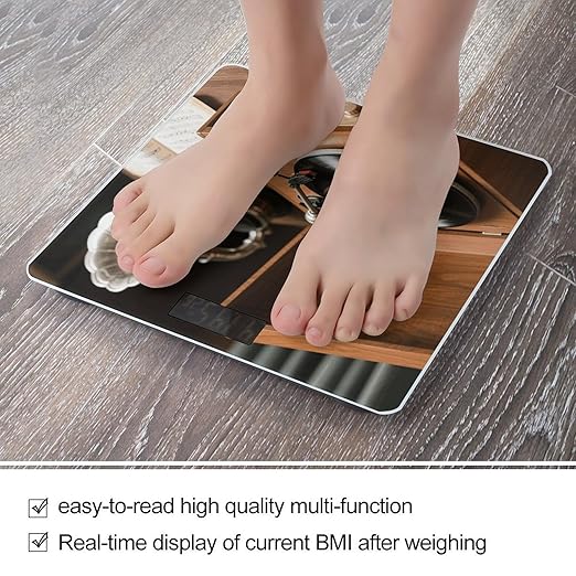 Vintage Record Player Scale for Body Weight Sturdy Tempered Glass Weighing Scales with LCD Display Accurate Digital Bathroom Scale Convenient Body Fat Smart Scales Easy Read