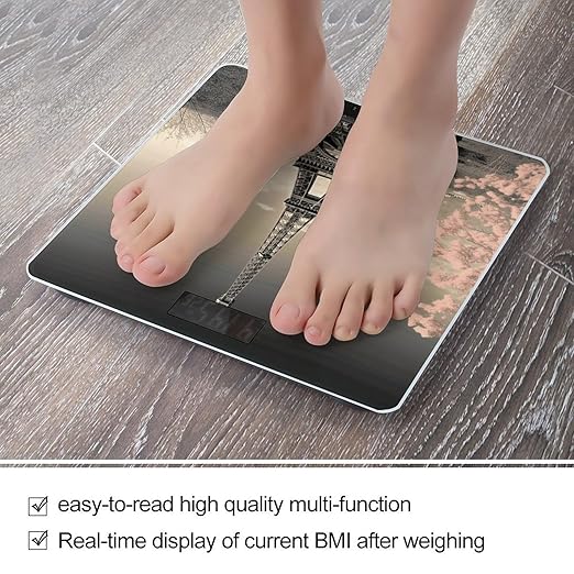 Paris Tower Scale with LCD Precision Weighing Scales Sturdy Tempered Glass Weight Scales Easy-to-Read Anti-Slip Weight Digital Bathroom Scale for Daily