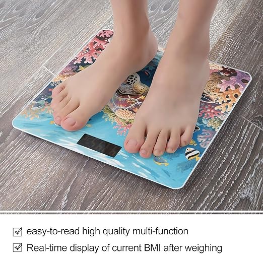 Swimming Turtle in Coral Reef Weight Scale Large Digital Bathroom Scales with Bright LED Display Non Slip Digital Scale and Step On Fashion Weighing Machine for Body