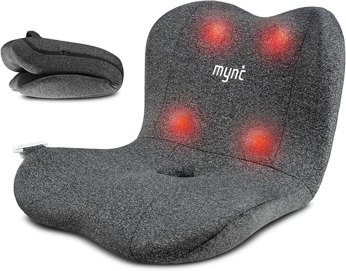 Mynt Lower Back Massager Shiatsu Hip Massager Lumbar Rolling Massage Seat Cushion with Heat Foldable Ergonomic Support Cushion for Home Office Help Improve Sitting Posture Gifts for Mom