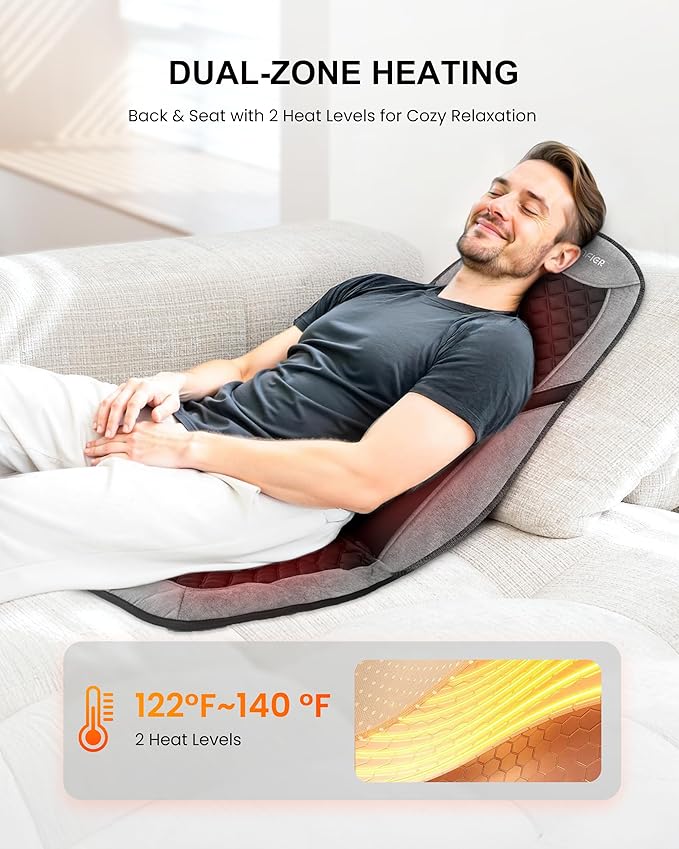 COMFIER Back Massager with HeatMassage Chair PadMassage Seat Cushion with Adjustable Lumbar SupportBack Massage for Pain ReliefChair Massager for ReclinerGifts for Women Men Mom Dad
