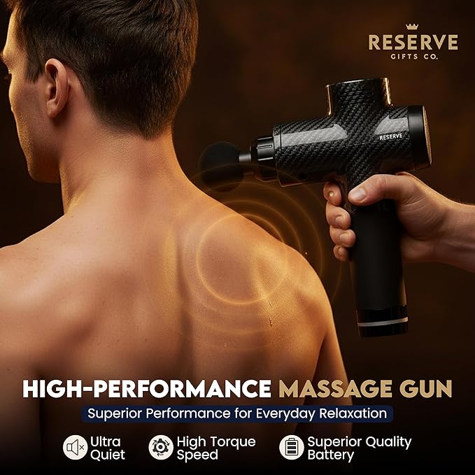 Massage Gun Gift with Carrying Case - Deep Tissue Back Massager for Pain Relief with 6 Percussion Relaxation Heads - Silent Brushless Motor for Wife Mother Dad Husband (Black)