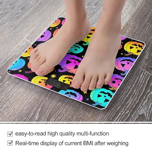 Men's Smart Scale for Body Weight Digital Bathroom Weighing Scale Automatic Switch Energy Saving Scale Halloween Trippy Neon Pumpkin Skull