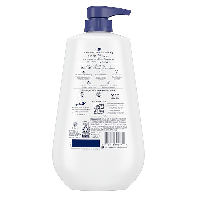 Dove Body Wash with Pump Deep Moisture for 24hr Lotion-Soft Skin Moisture Moisturizing Skin Cleanser with No Sulfates No Parabens(Pack of 6)