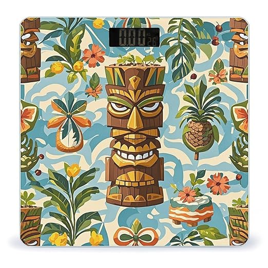 Vintage Aloha Tiki Pattern Scale for Body Weight Highly Accurate Digital Bathroom Body Scale Digital Bathroom Scales for People Anti-Slip Large LCD Display Smart Scales