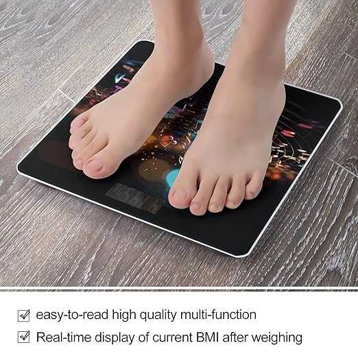Colorful Music Notes Bathroom Scale for Body Weight Bathroom Digital Electronic Weighing Scale with Back Lit LED Display Sturdy Tempered Glass Weight Watchers Scales 400lb