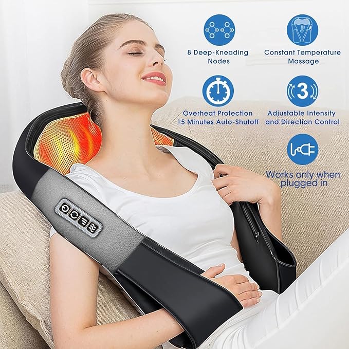 AERLANG Shiatsu Back and Neck Massager Back Massager Deep Tissue Kneading Neck and Shoulder Massage with Heat Electric Massage Pillow Fathers Day Gift Ideas from Daughter Son(NOT Cordless)