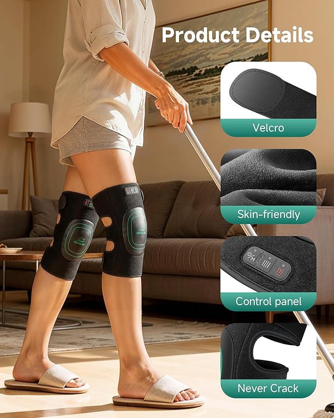 Cordless Knee Massager with Heat 360°All-around Vibration Graphene Heating Pad for Knee Rechargeable Multi Modes Large-size Range for Athletes Housewives Elders Gifts for Men Women Home Office Use