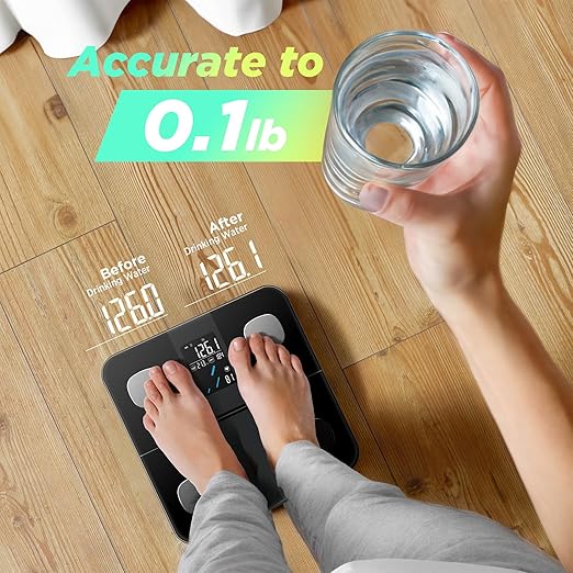 RunStar Smart Scale for Body Weight and Fat Percentage High Accuracy Digital Bathroom Scale with Large Display for BMI Heart Rate 22 Body Composition Analyzer Sync with Fitness App 400lb
