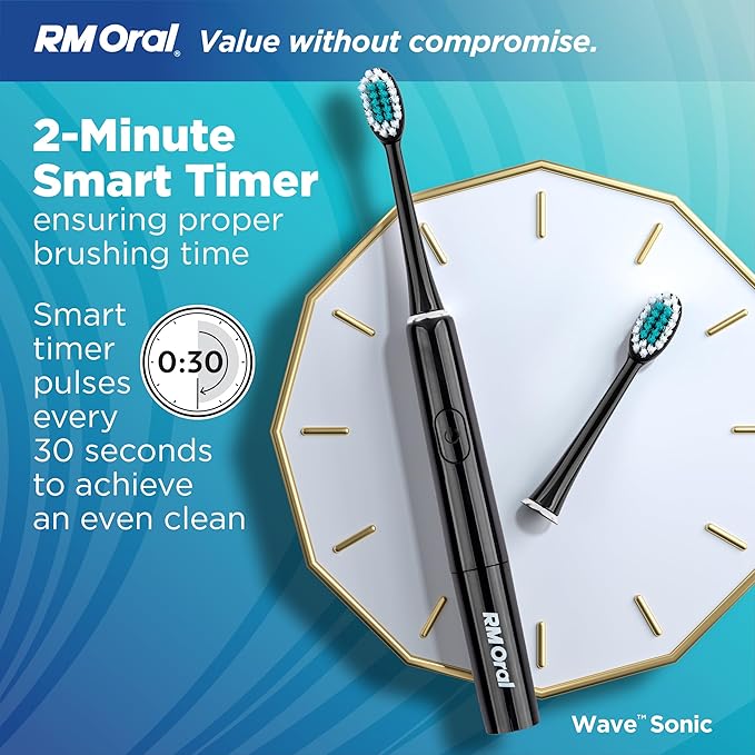 RM Oral Wave Sonic Battery-Operated Toothbrush with Soft Bristles &amp Travel Case 56000 Sonic Vibrations for Clean &amp Sensitive Whitening &amp Plaque Removal 2-Minute Timer Black