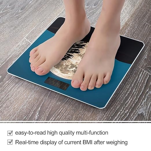 Pine Trees of The Moon Scale for Body Weight Highly Accurate Digital Bathroom Electronic Weighing Machine for People LCD Display Large Size Tempered Glass for Safe Home Use