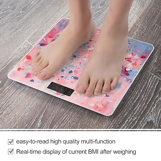 Red and Light Peach Smart Scale for Body Weight Accurate Bathroom Scale with LED Display Digital Weight Scales Weighing Machine High Precision Scales for Bath Home