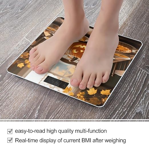 Fall Thanksgiving Pumpkin Leaf Weight Scale Cute Bathroom Scale for Body Highly Accurate Digital Weighing Machine for People Compact LCD Display Scales with Sturdy Toughened Glass Scales