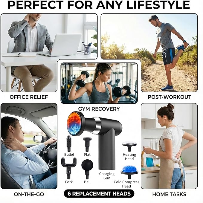 Hot and Cold Massage Gun - Detachable Extended Handle Massage GunDeep Tissue Massage Gun Used for Relieving Pain in The Back/Muscles of The Neck/Body with 6 Massage Heads LCD Display
