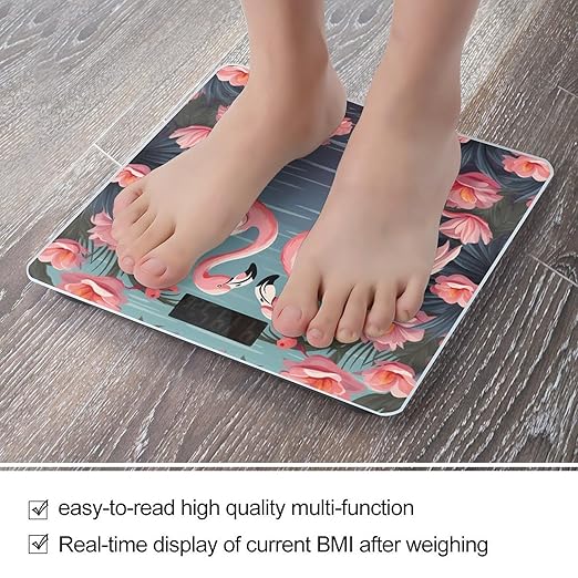 Flock of Tropical Flamingos Bathroom Scale Large LCD Backlight Display Digital Scale Rounded Corners Body Scales Automatic Power On/Off Bathroom Scales for Home Bedrooms