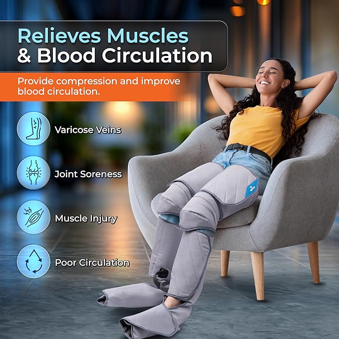 SereneLife Air Compression Knee Massager for Pain Relief and Therapy Knee Elbow Shoulder Brace Wrap with 4 Vibration 2 Heating Modes 4 Airbags Smart LED Controller Ice Pack for Cold Massage