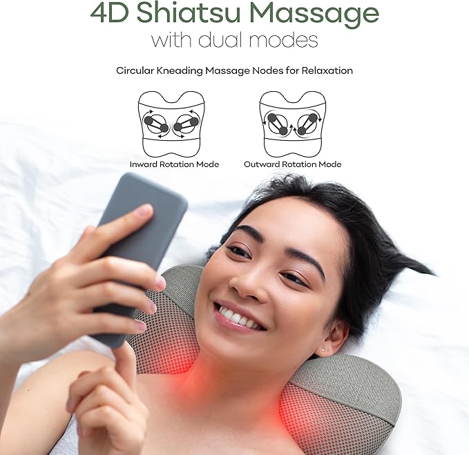 Electric Shiatsu Neck and Back Massager for Pain Relief - Deep Tissue 4D Kneading Massage Pillow for Chairs - Cordless Shoulder &amp Neck Massager w/Heat Function to Relax Muscles - Ideal Gift