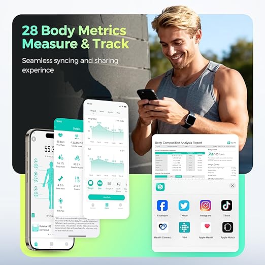 RunStar Smart Scale for Body Weight 8 Electrodes High Precision Digital Bathroom Scale with Set Functions Handle Body Composition Scale for 28 Metrics 400lbs Blue-Black