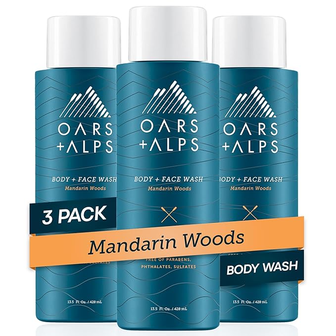 Oars + Alps Body Wash for Men Mens Body Wash &amp Face Cleanser with Vitamin E &amp Antioxidants Moisturizing Paraben &amp Sulfate Free Cleanser Mandarin Woods 3pk
