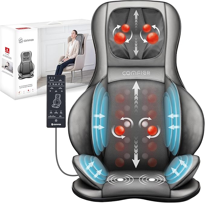 COMFIER Massager Chair with Heat Shiatsu Neck Back Massager Portable with Compression &amp RollingMassage Chair Pad for Neck &amp Back for Muscle Tension Relief