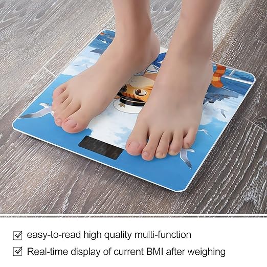 Cat Navy Smart Scale for Body Weight Digital Bathroom Scale Toughened Glass Weight Scale with Large LCD Backlight Display High Precision Scales Weighing Machine