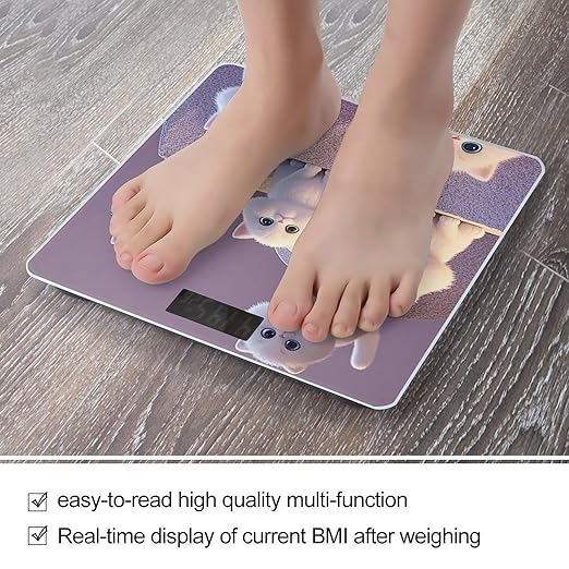 Digital Bathroom Scale for Body Weight Scale with Bright LCD Display High Accuracy Step-On Technology Auto On/Off Cute and Adorable Cat Digital Scales 400 Lbs /180kg