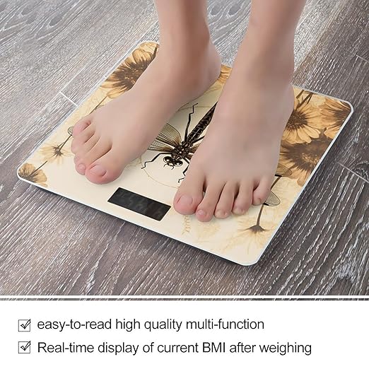 Dragonfly on Sunflower Scale for Body Weight Accurate Digital Bathroom Scale Toughened Glass High Precision Scales Smart Weight Scales with Large LCD Backlight Display Weighing Machine