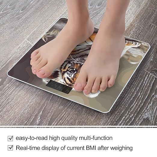 Digital Bathroom Scale for Body Weight Scale with Bright LCD Display High Accuracy Step-On Technology Auto On/Off Cute Tiger Digital Scales 400 Lbs /180kg