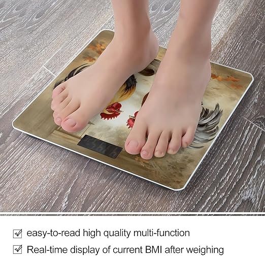 Chicken and Rooster Print Bathroom Scale Weight Scale for Body WeightHighly Accurate Digital Weighing Machine Clear LED Display Digital Bathroom Body Scale 400lb/182kg