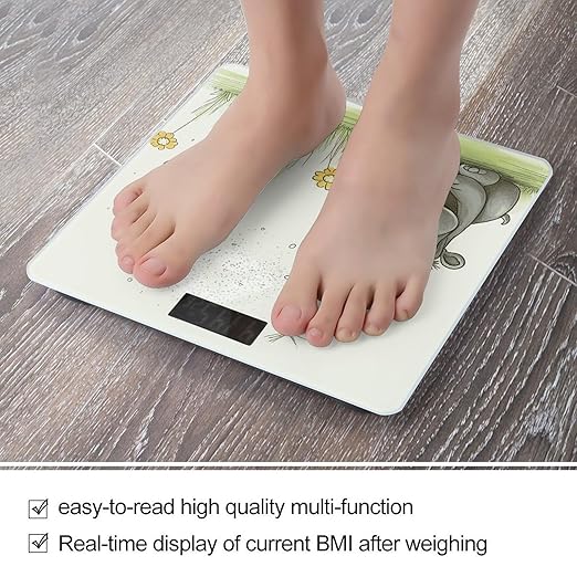 Hippo and Dandelion Bathroom Scale for Body Weight Bathroom Weighing Scale with Backlit LCD Display Highly Accurate Measures Weight Up to 180kg