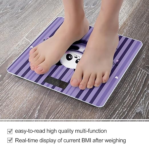 Purple Striped Panda Bathroom Scale Automatic Power On/Off Body Scales LCD Backlight Display Square Digital Scale Rounded Corners Bathroom Scales for Home Bedrooms